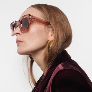 Celine Bold Three Dots 54 MM Rectangular Sunglasses in Transparent Rose Beveled